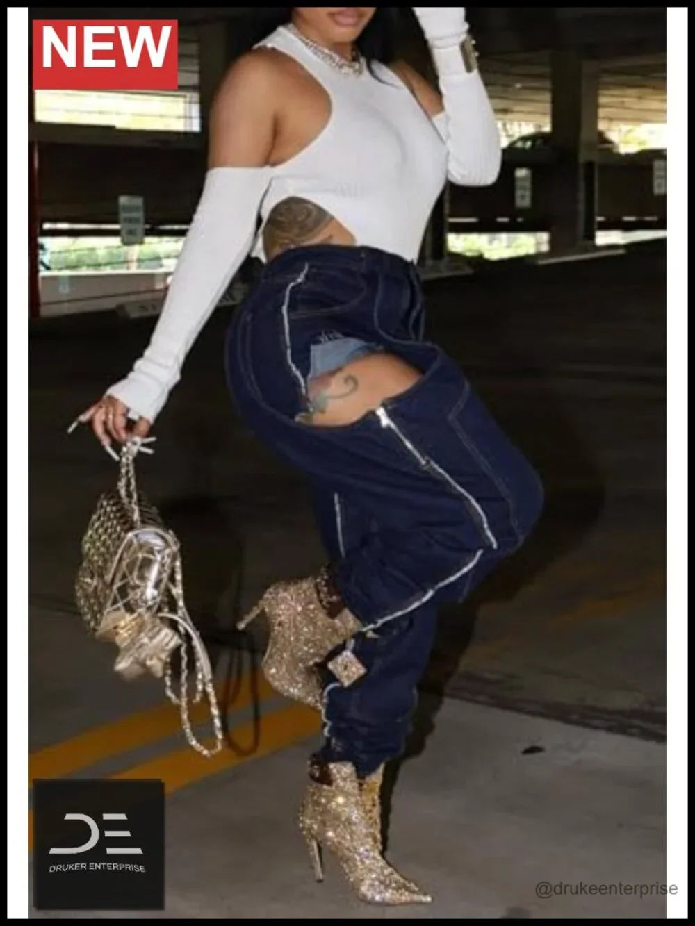 Women's High Waisted Ripped Wide Leg Distressed Denim Jeans